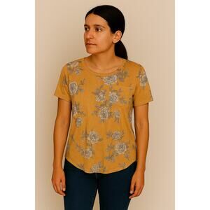 NWT Bobbie Brooks Mustard Floral Top Shirt Blouse SMALL